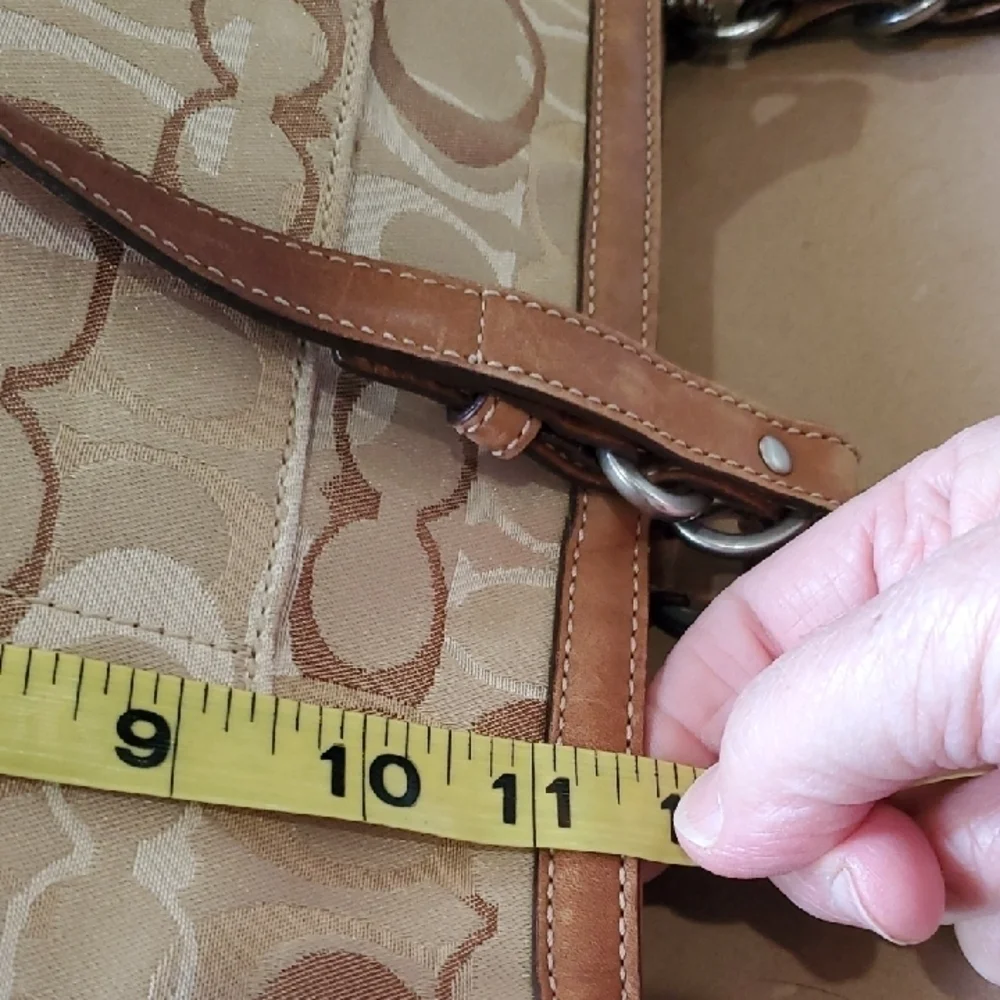 Coach Tan and Brown Diaper Bag 15 X 11.5 Signature Tote With Dust Bag